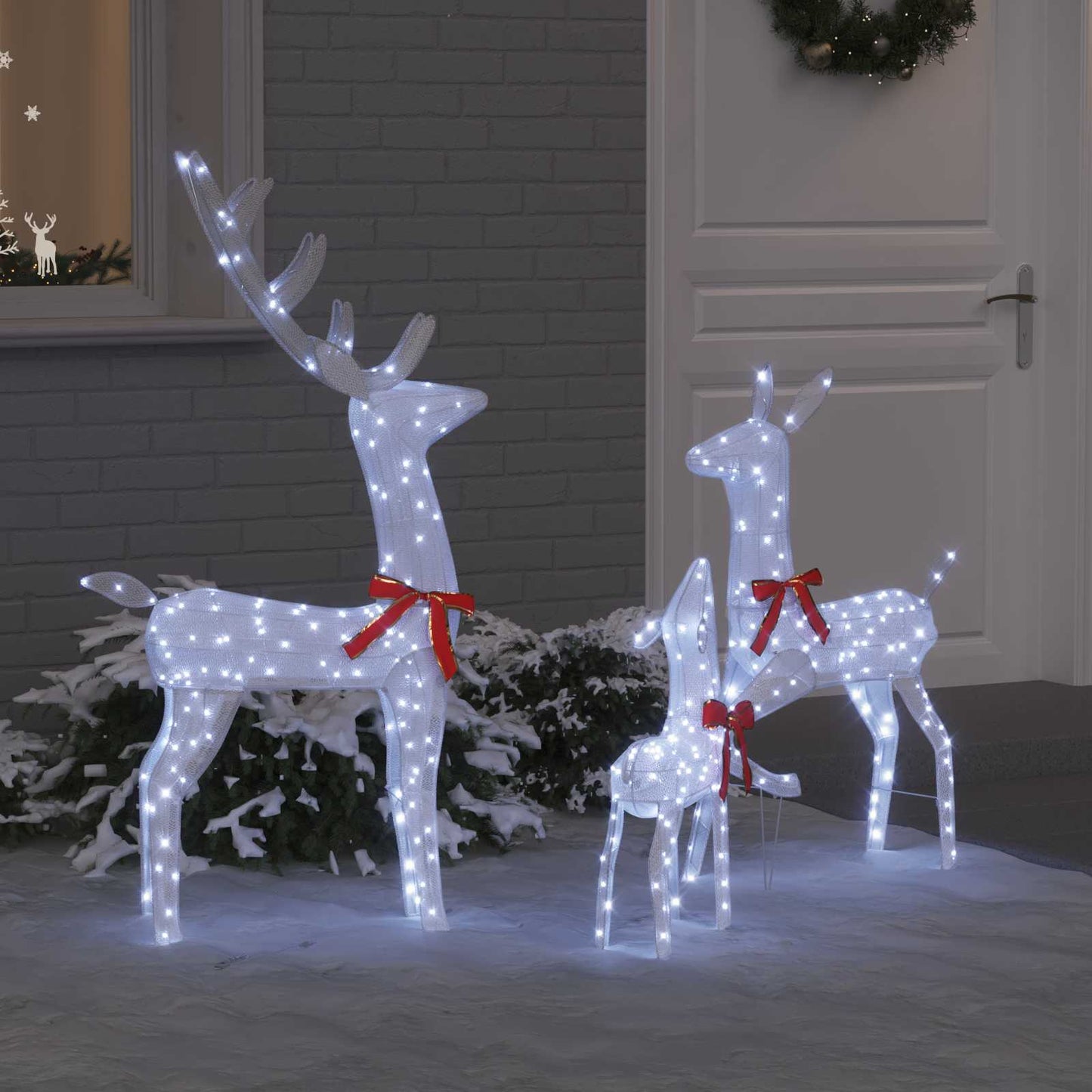 Famiglia di renne 3 pcs Bianco freddo 68 x 26 x 127 cm Tessuto | homemem39