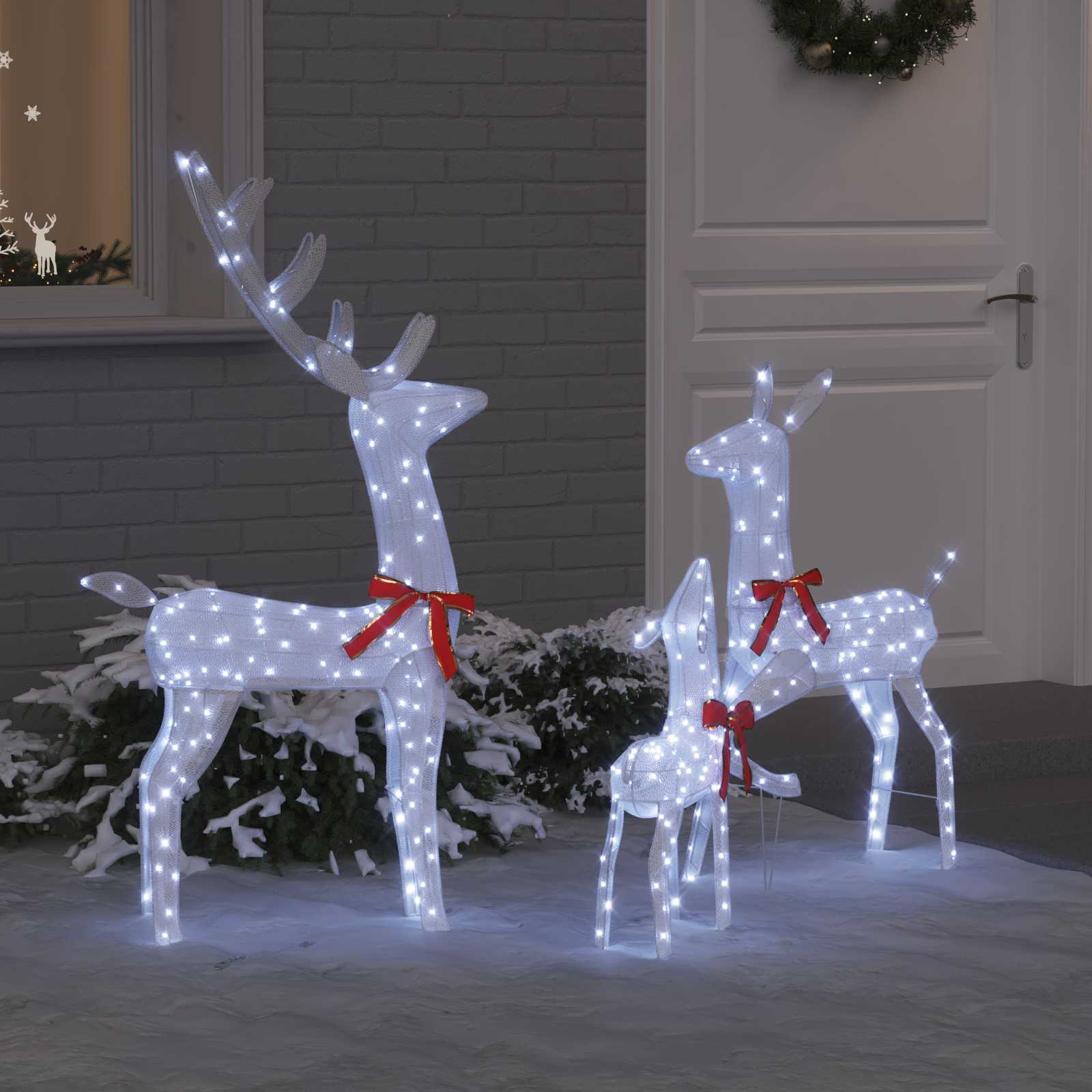 Famiglia di renne 3 pcs Bianco freddo 68 x 26 x 127 cm Tessuto | homemem39