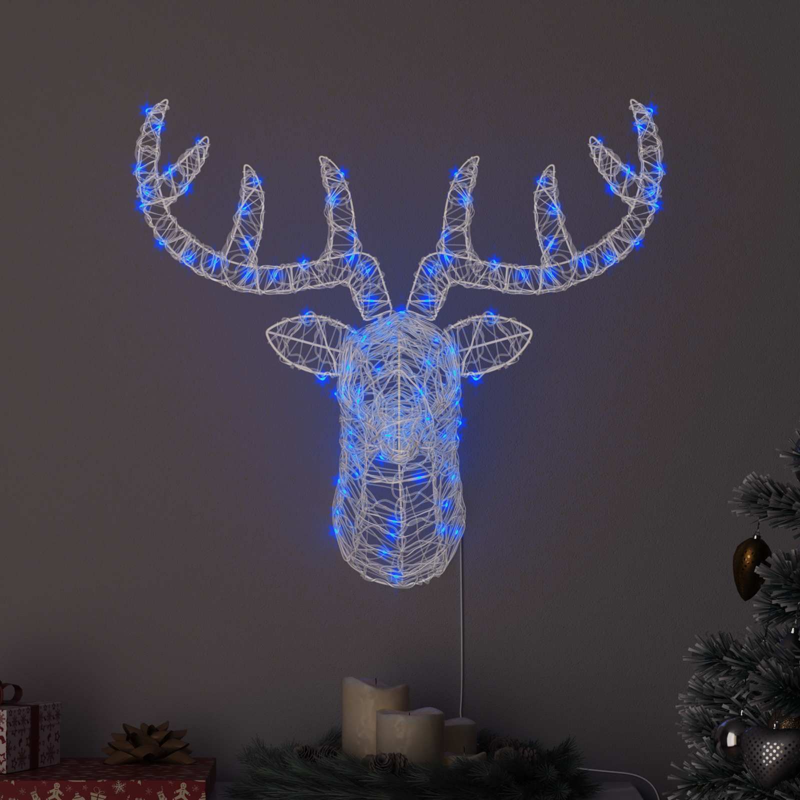 Testa di Renna con 140 LED Blu 68 x 36,5 x 62,5 cm Acrilico | homemem39