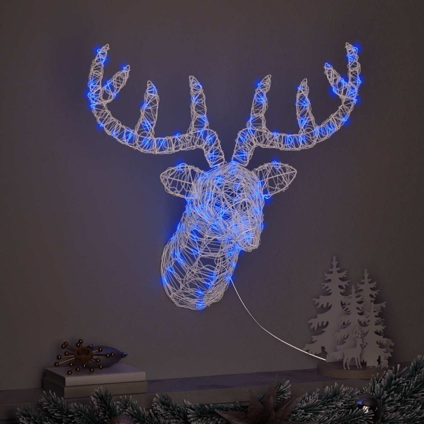 Testa di Renna con 140 LED Blu 68 x 36,5 x 62,5 cm Acrilico | homemem39