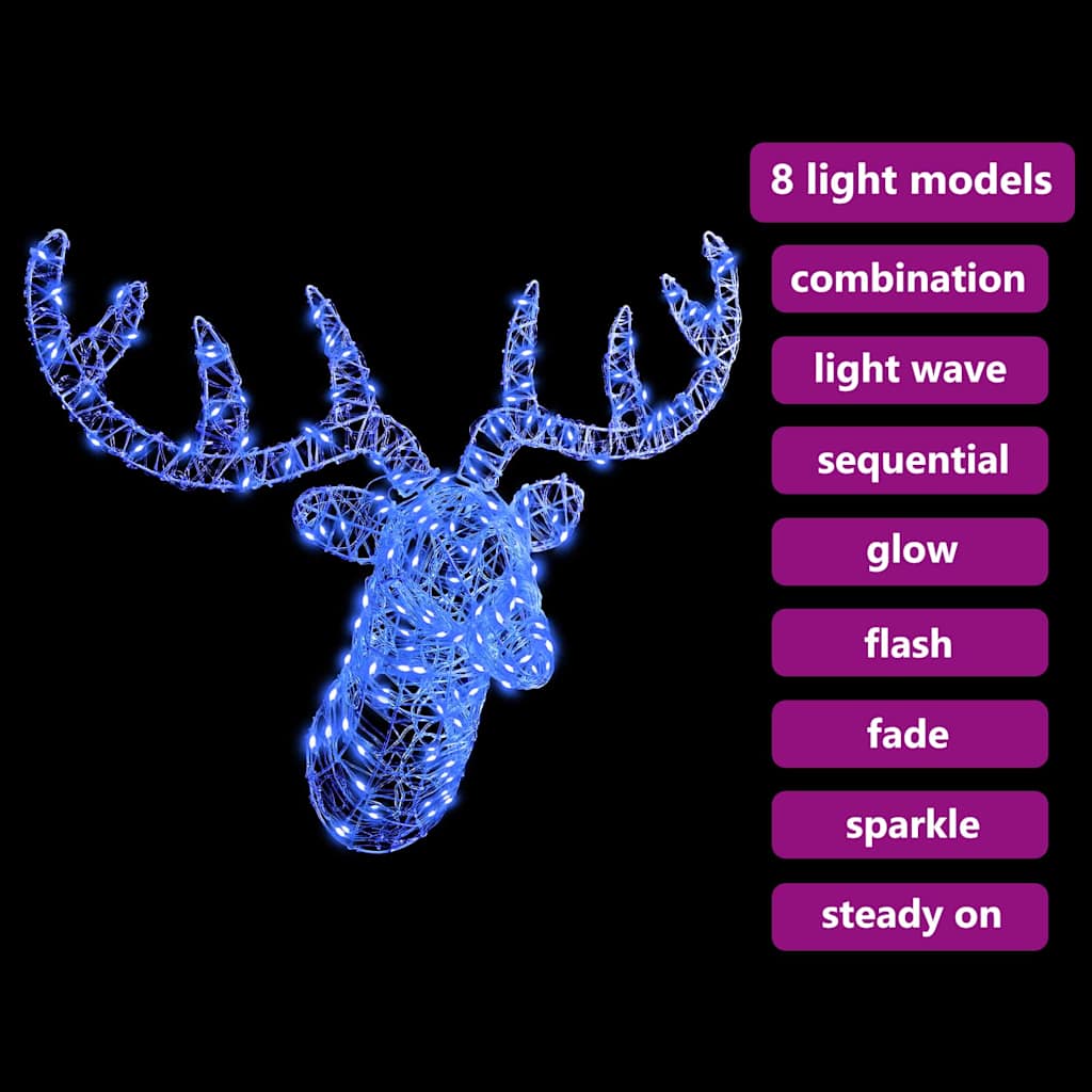 Testa di Renna con 140 LED Blu 68 x 36,5 x 62,5 cm Acrilico | homemem39