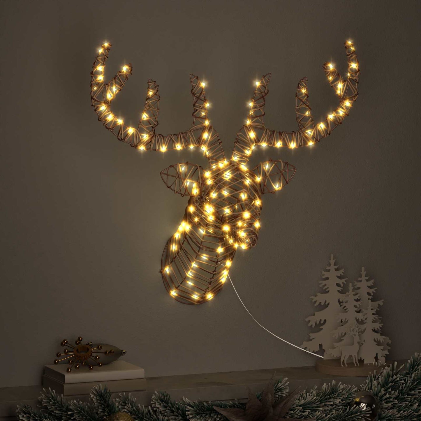 Slitta trainata da renna con 140 LED Bianco caldo Rattan | homemem39