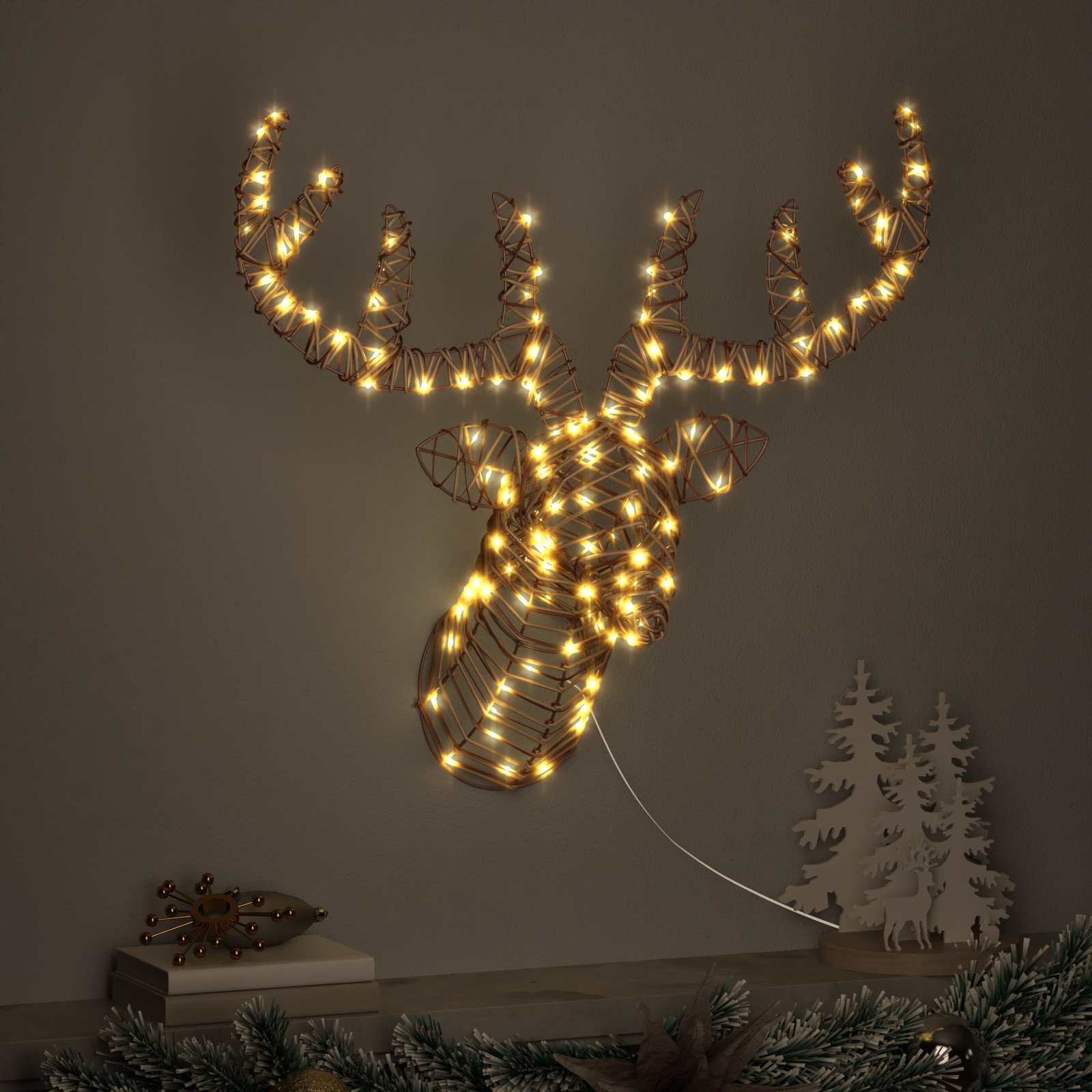 Slitta trainata da renna con 140 LED Bianco caldo Rattan | homemem39