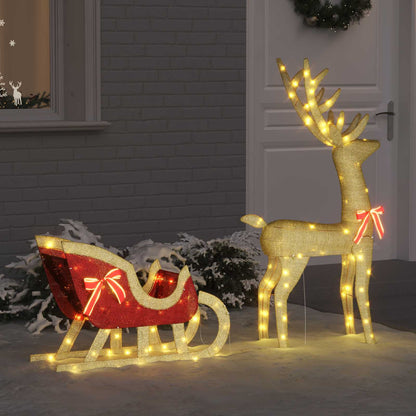 Slitta trainata da renna con 200 LED Bianco caldo Tessuto