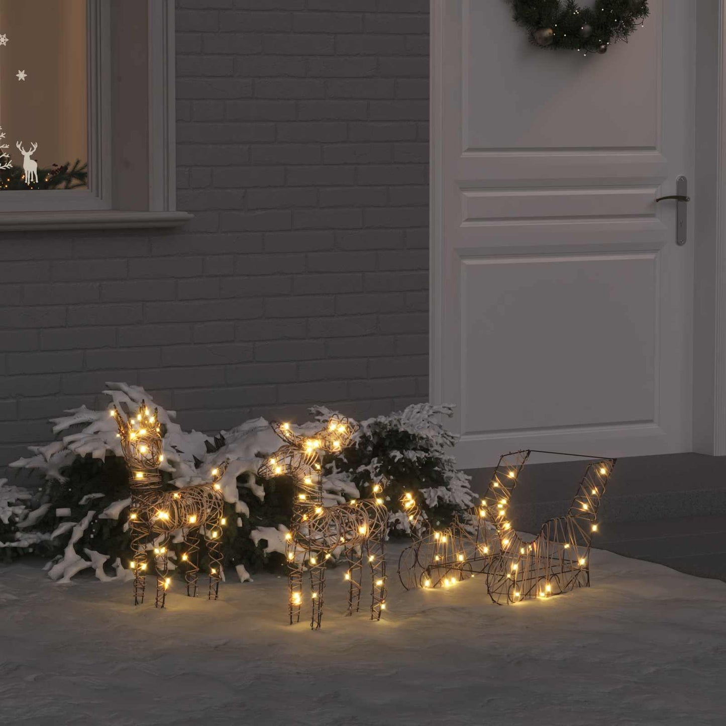 Slitta trainata da renna Bianco caldo 53 x 28 x 33 cm Rattan | homemem39