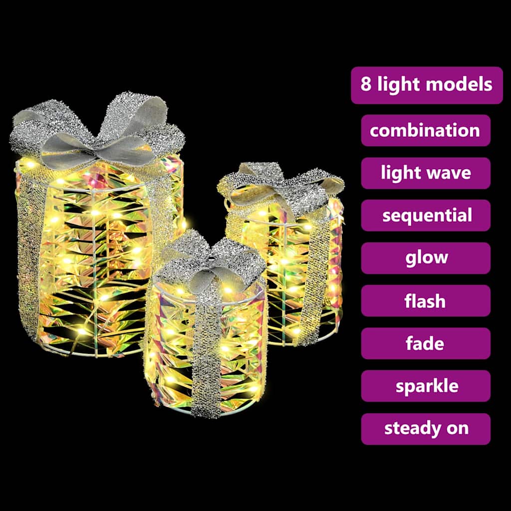 Decorazione Scatola Regalo con 60 LED 3 pcs 20 x 20 x 20 cm PET
