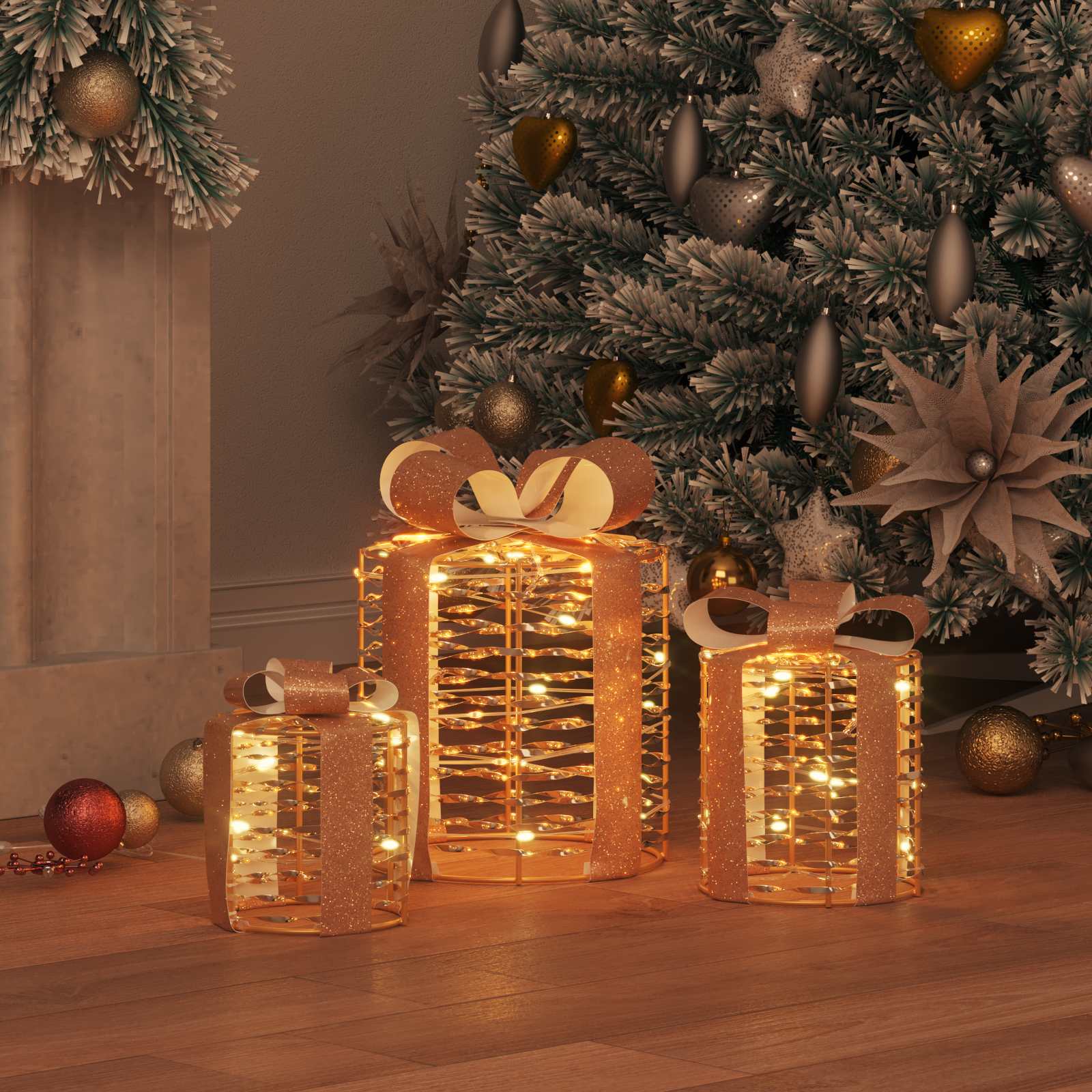 Decorazione Scatola Regalo con 60 LED 3 pcs 20 x 20 x 20 cm PET | homemem39