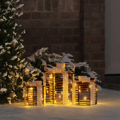 Decorazione Scatola Regalo con 60 LED 3 pcs Bianco caldo Rattan
