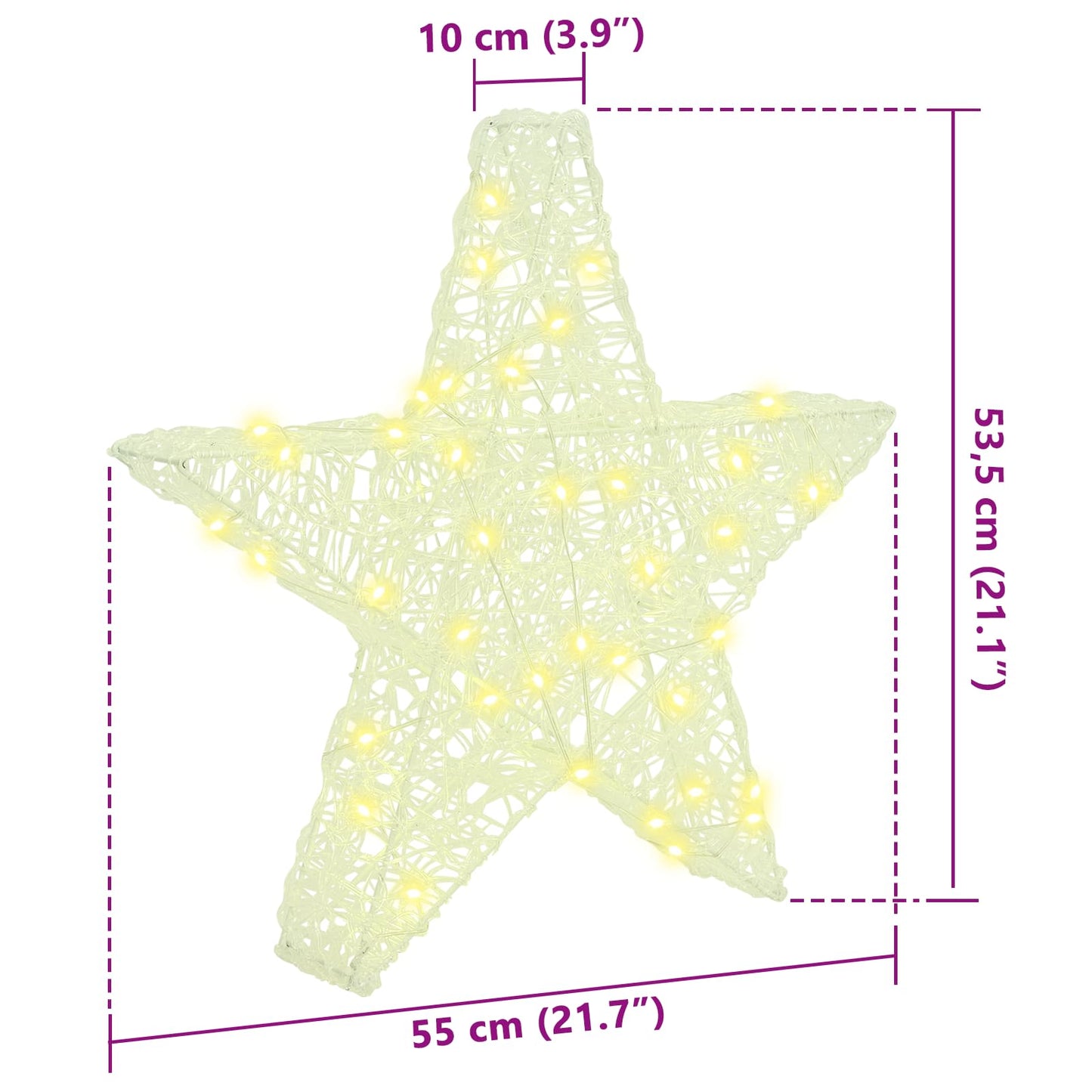 Stella 3D con 50 LED Bianco caldo 55 x 53.5 x 10 cm Acrilico | homemem39