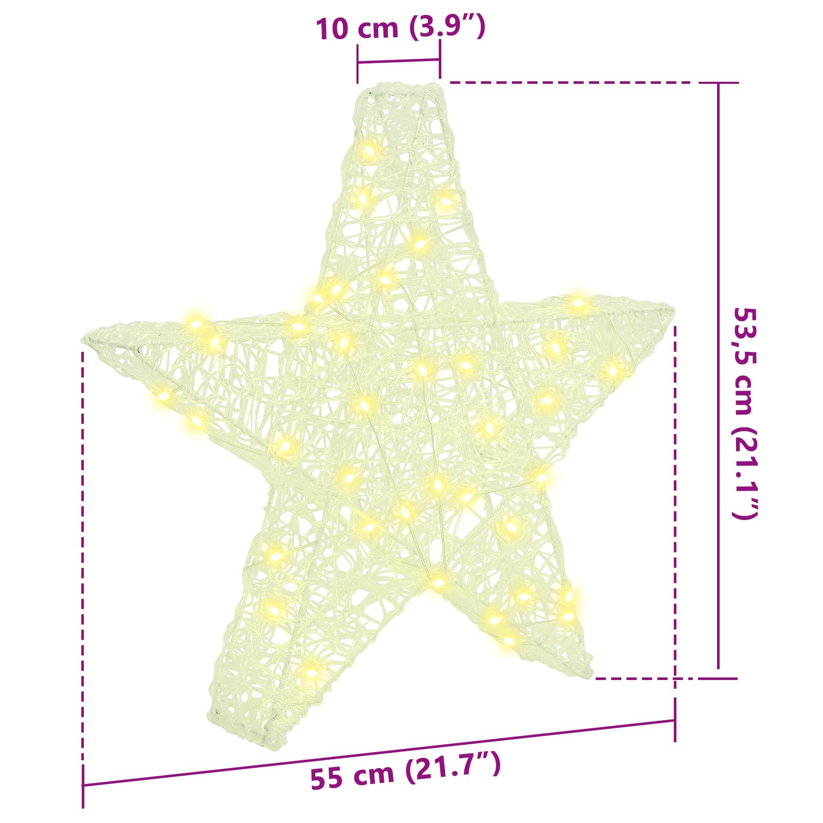Stella 3D con 50 LED Bianco caldo 55 x 53.5 x 10 cm Acrilico | homemem39