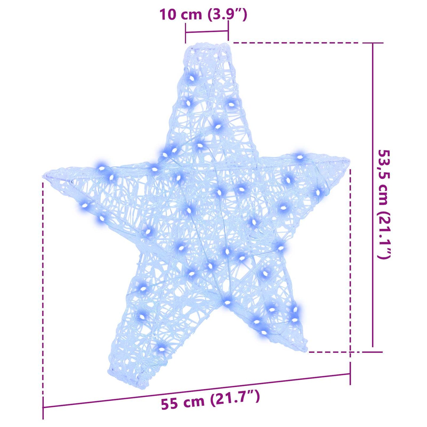 Stella 3D con 50 LED Blu 55 x 53.5 x 10 cm Acrilico | homemem39