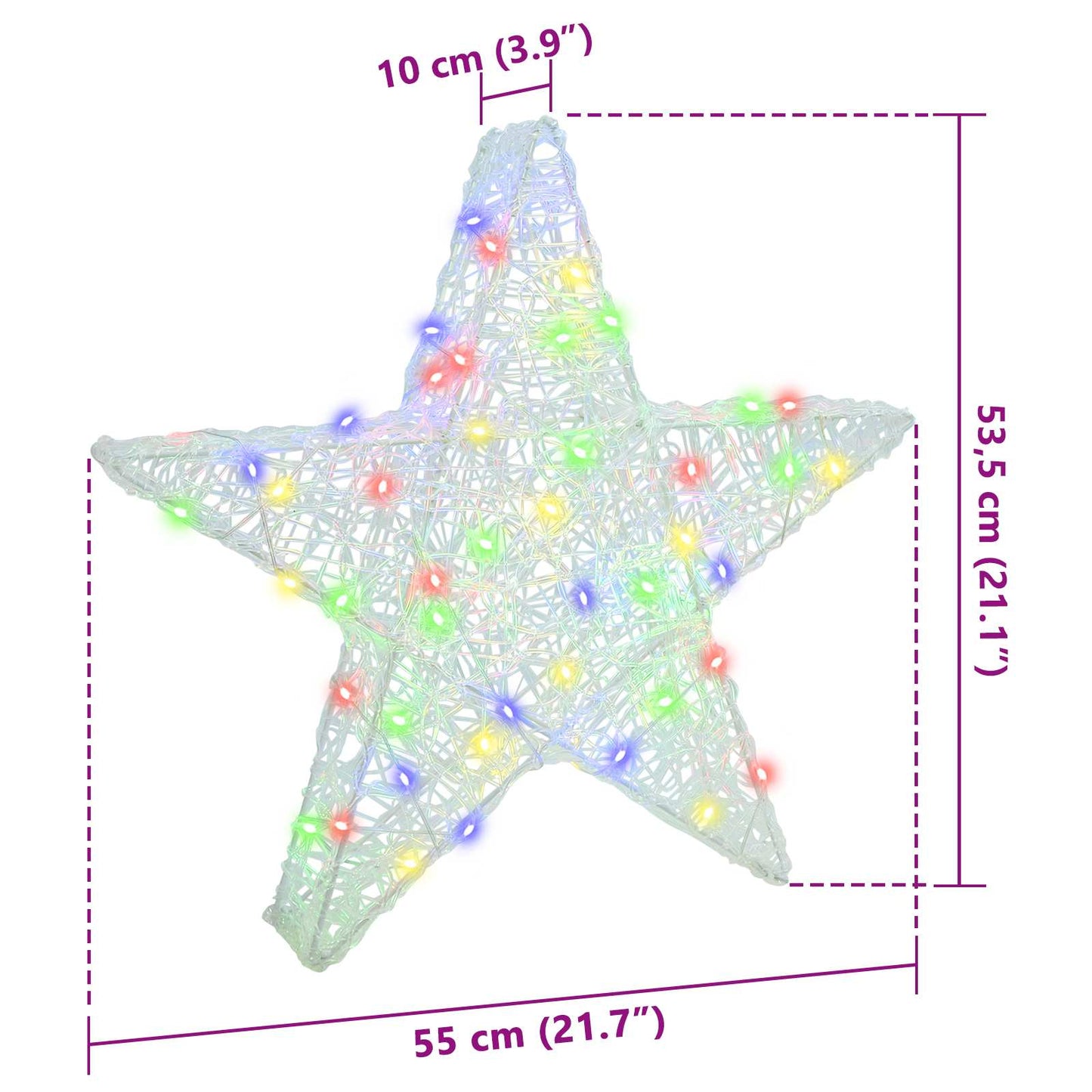 Stella 3D con 50 LED Multicolore 55 x 53.5 x 10 cm Acrilico | homemem39