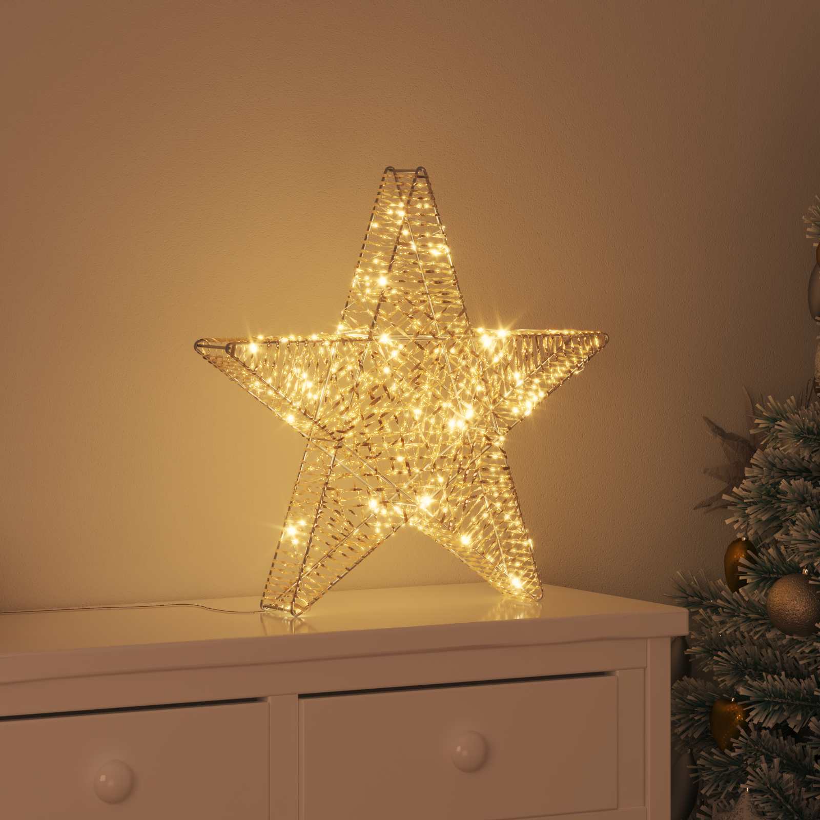 Stella 3D con 50 LED Bianco caldo 55 x 52.5 x 9 cm PET | homemem39