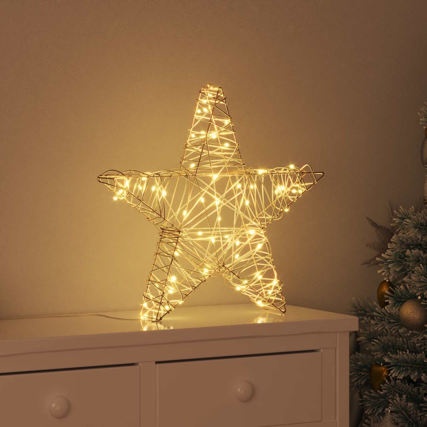 Stella 3D con 50 LED Bianco caldo 55 x 52.5 x 9 cm Rattan | homemem39