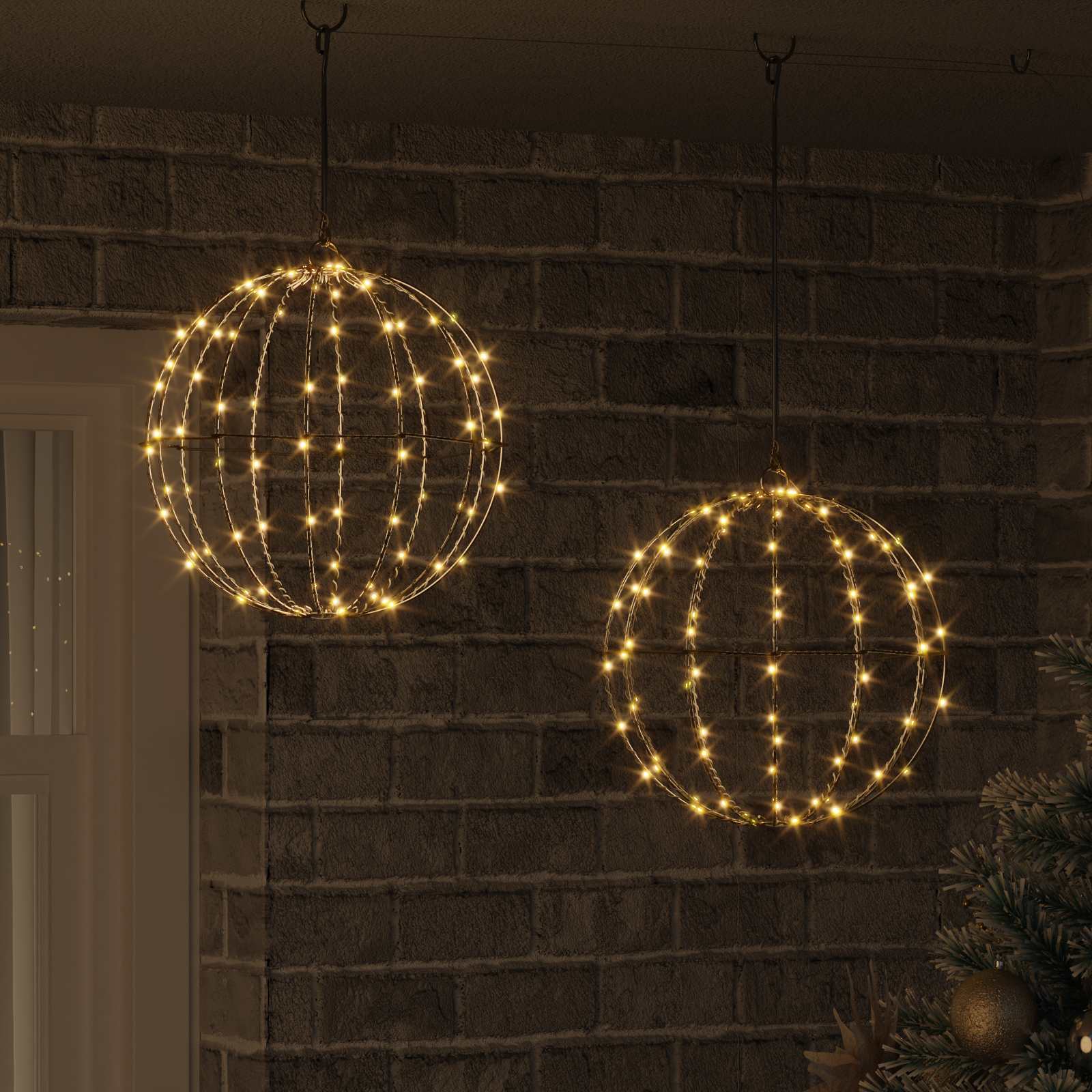 Palla con 192 LED 2 pcs Bianco caldo 30 x 30 x 32 cm Metallo | homemem39