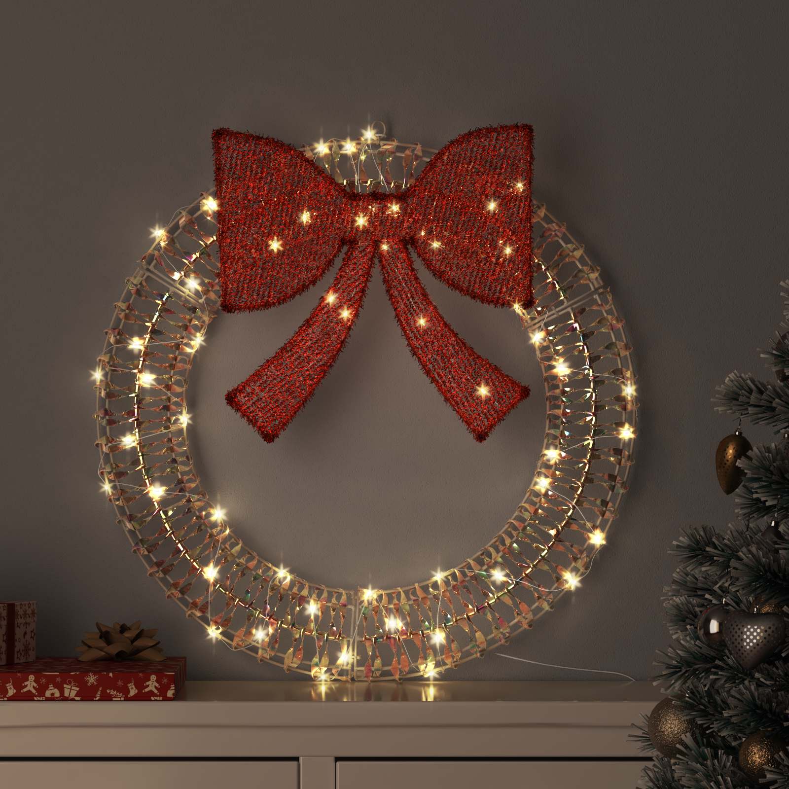 Ghirlanda con 60 LED Bianco caldo 76 x 76 x 8 cm PET | homemem39
