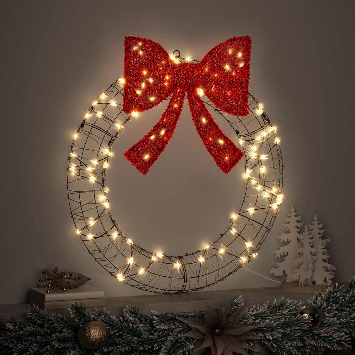Ghirlanda con 60 LED Bianco caldo 75 x 75 x 8 cm Rattan | homemem39