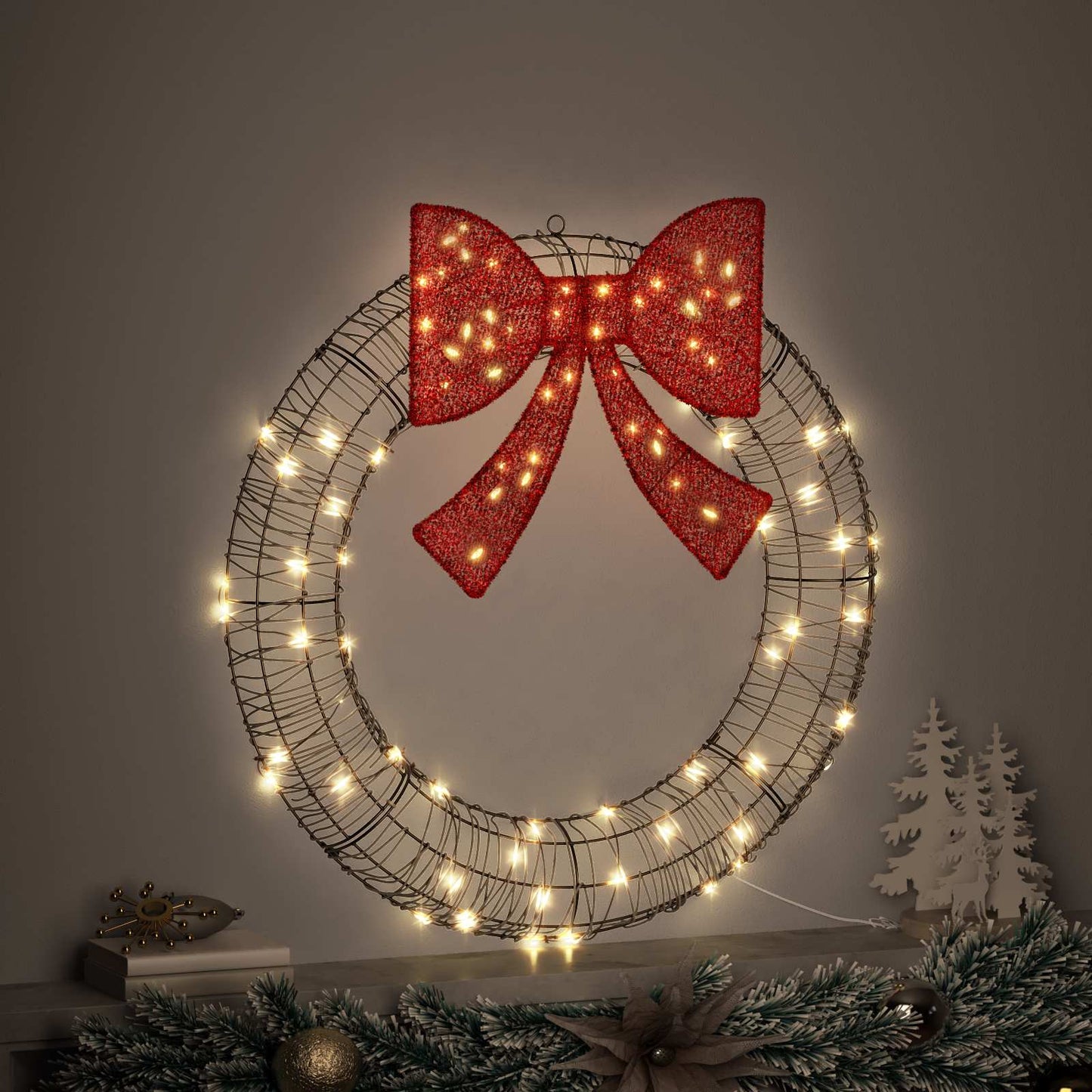 Ghirlanda con 80 LED Bianco caldo 90 x 90 x 9 cm Rattan | homemem39