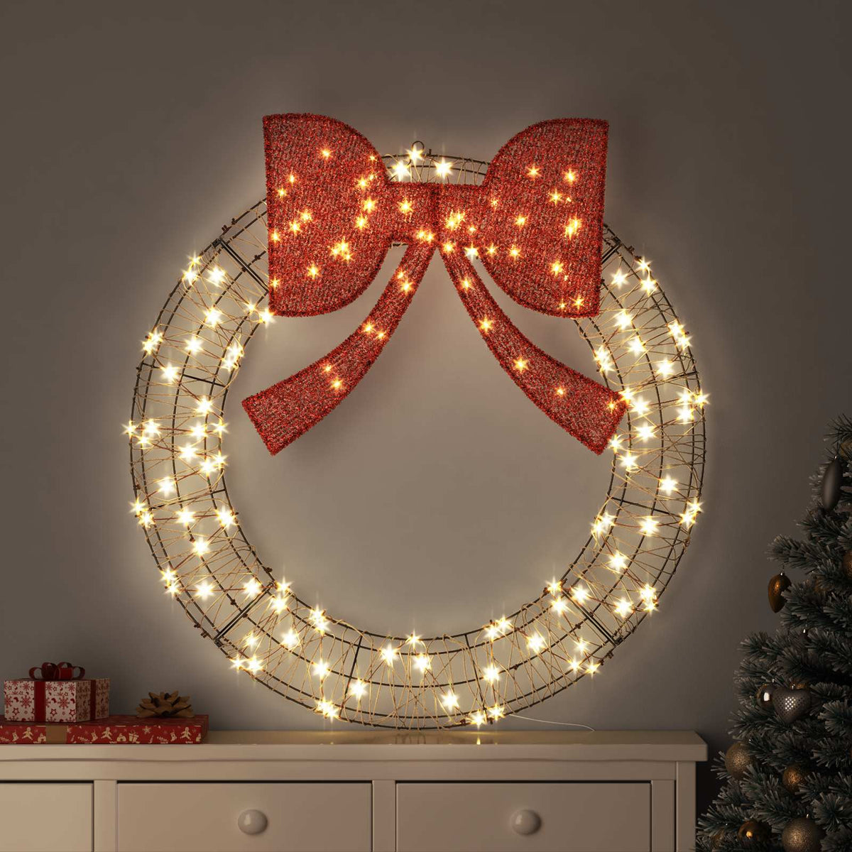 Ghirlanda Bianco caldo 120 x 120 x 10 cm Rattan 150 LED