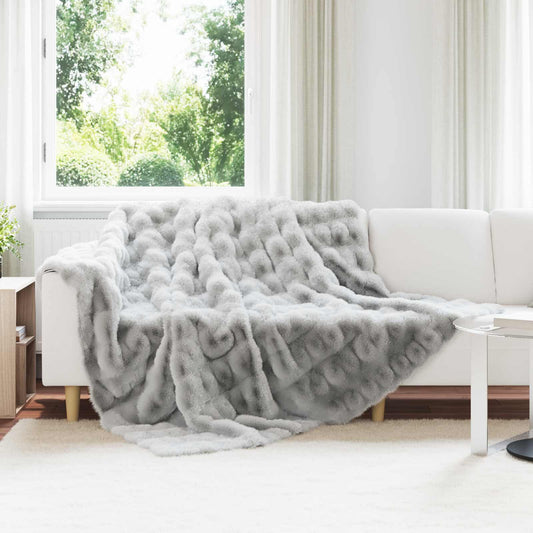 Coperta in Pelliccia di Coniglio Finta Grigio 240 x 270 cm