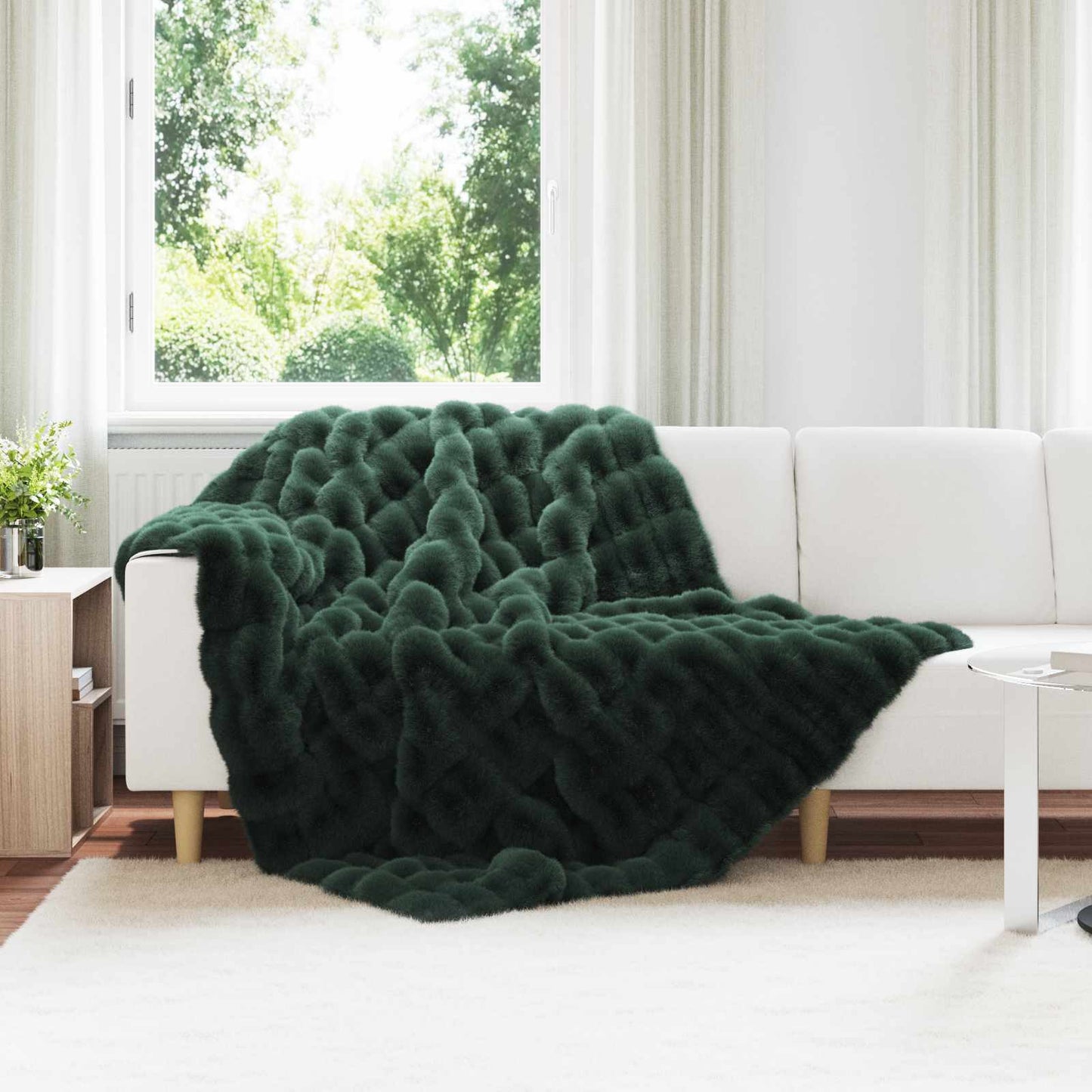 Coperta in Pelliccia di Coniglio Finta Verde Scuro 150 x 220 cm