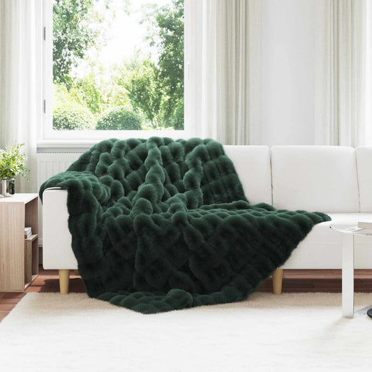 Coperta in Pelliccia di Coniglio Finta Verde Scuro 150 x 220 cm