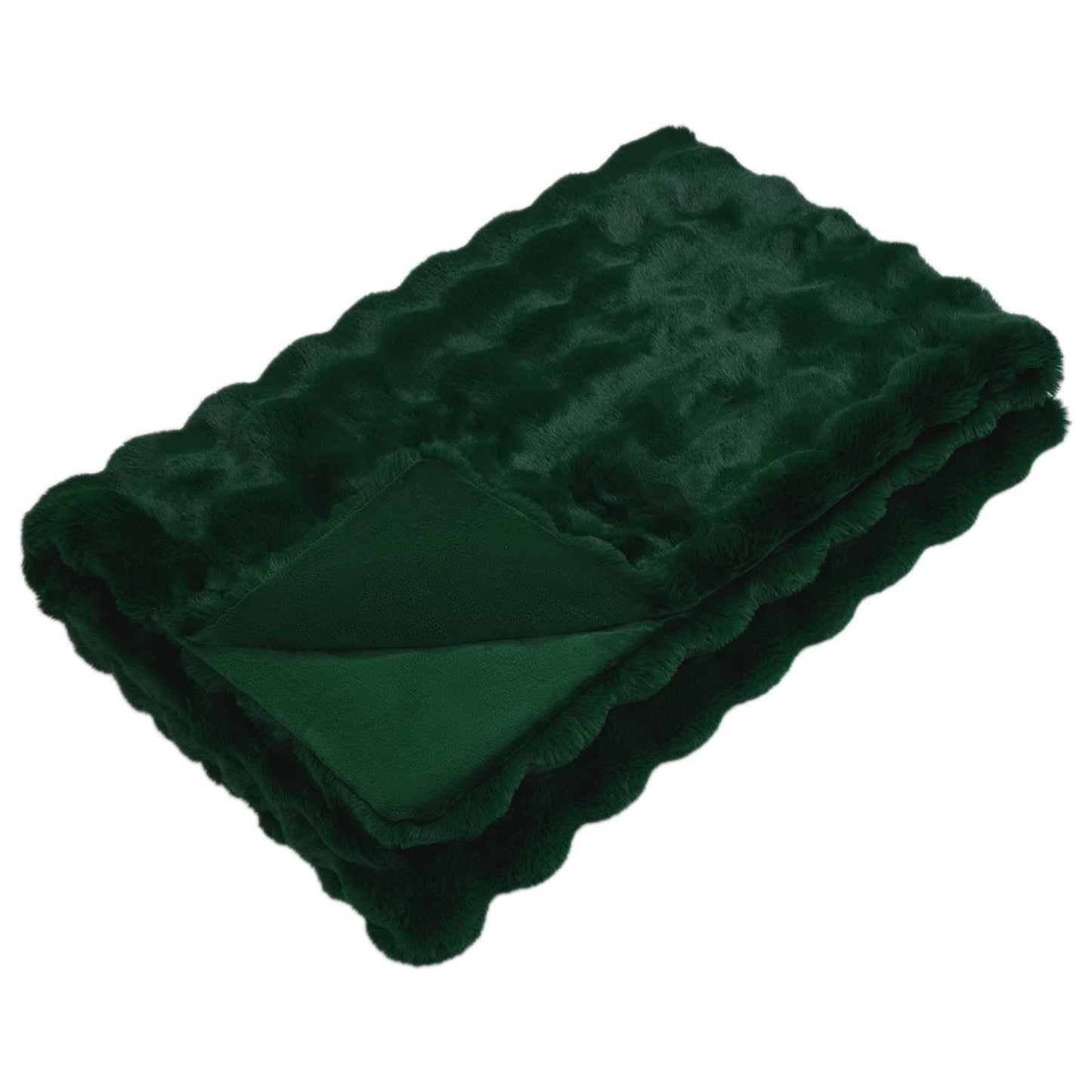 Coperta in Pelliccia di Coniglio Finta Verde Scuro 150 x 220 cm