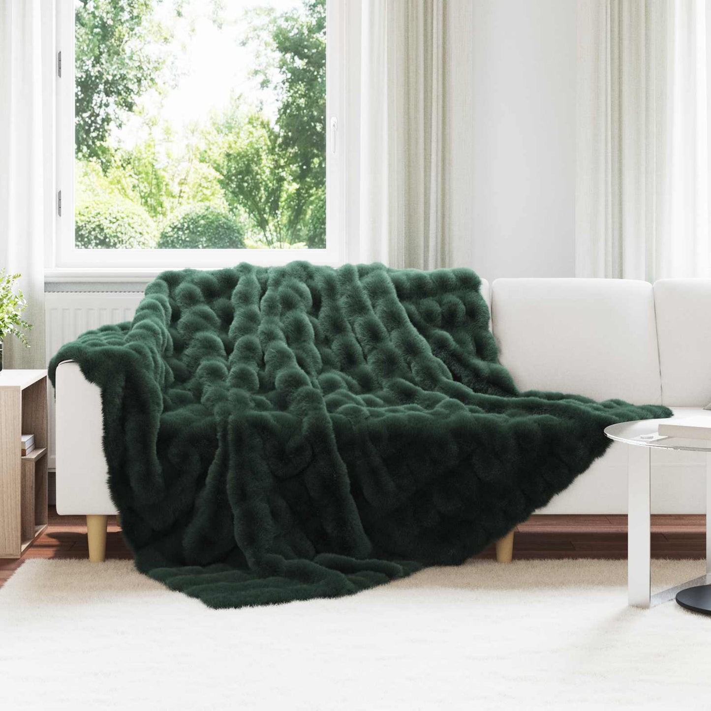 Coperta in Pelliccia di Coniglio Finta Verde Scuro 240 x 270 cm