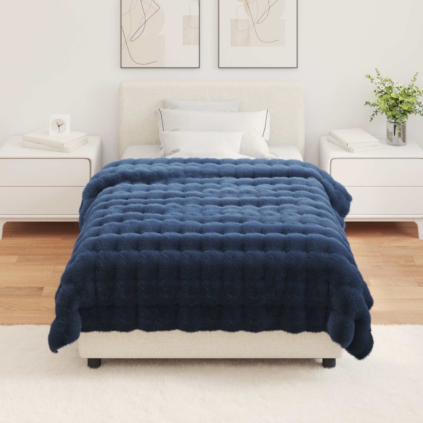 Coperta in Pelliccia di Coniglio Finta 4 pcs Blu Marino