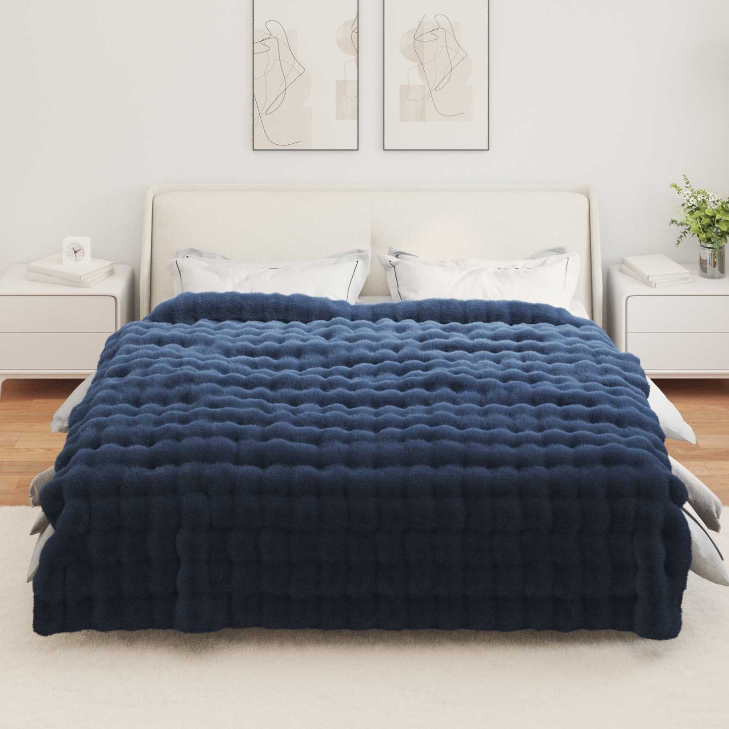 Coperta in Pelliccia di Coniglio Finta 4 pcs Blu Marino