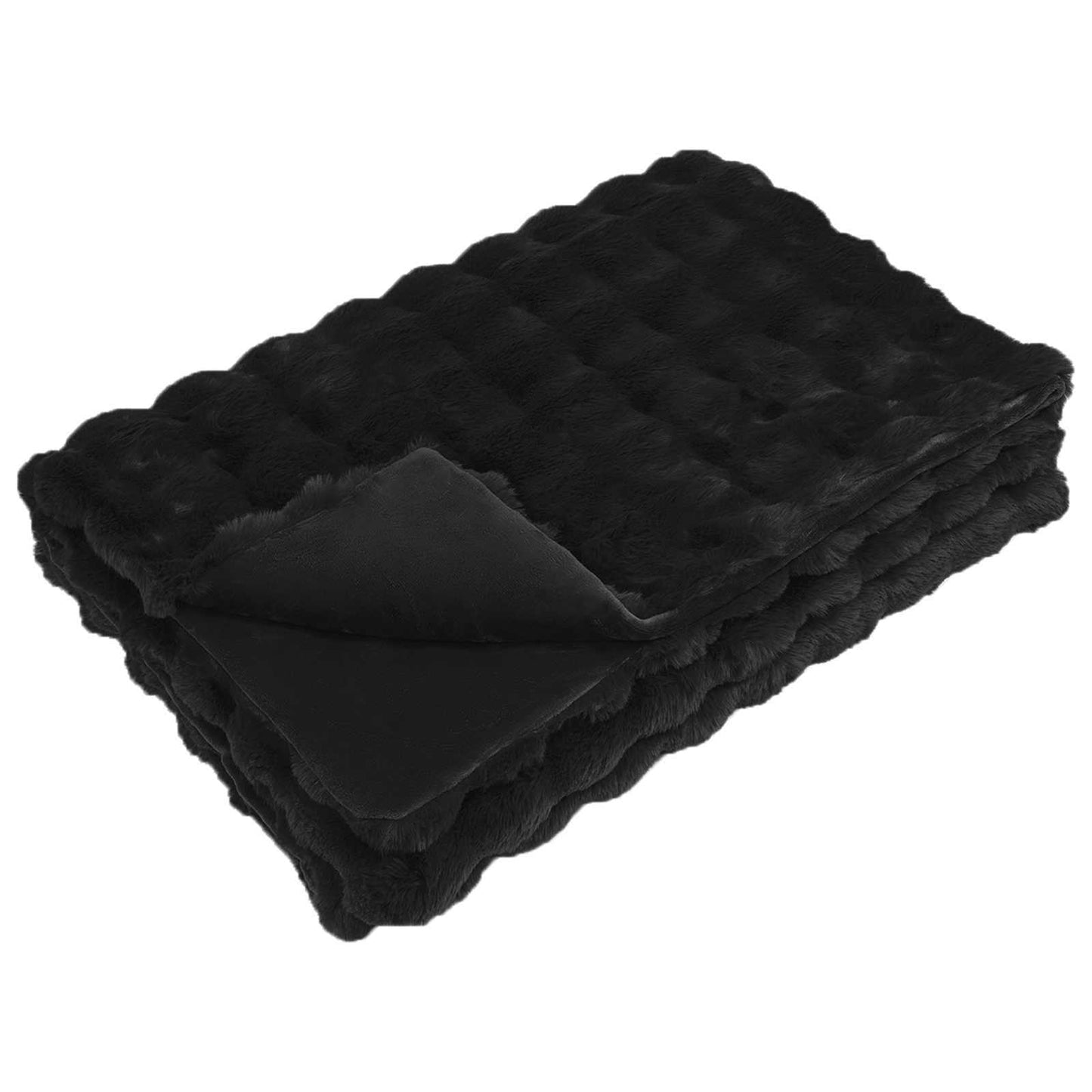 Coperta in Pelliccia di Coniglio Finta Nero 220 x 240 cm