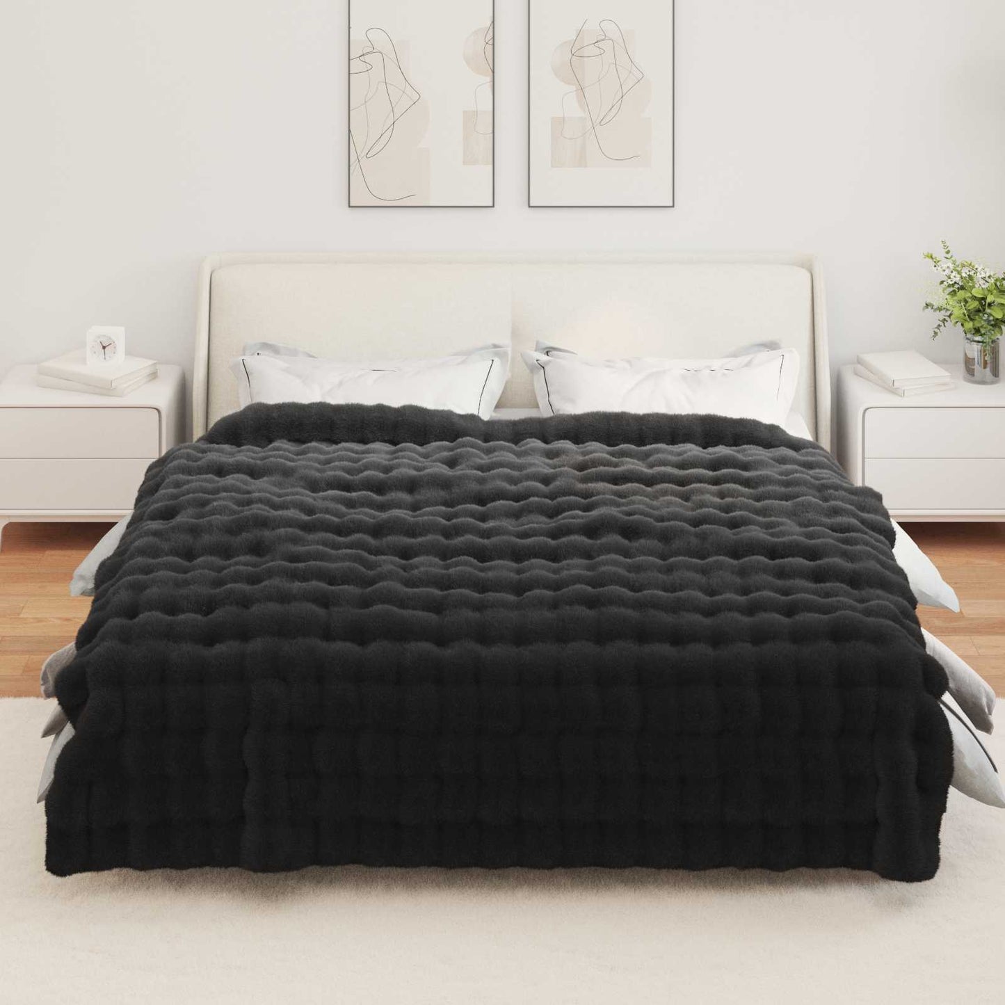 Coperta in Pelliccia di Coniglio Finta Nero 240 x 270 cm