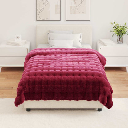 Coperta in Pelliccia di Coniglio Finta Rosso Bordeaux