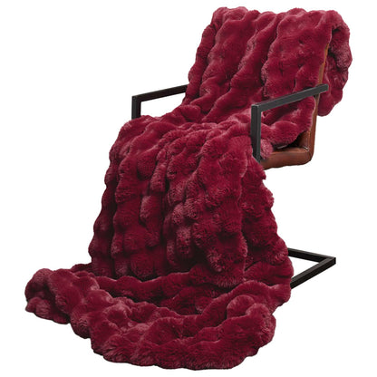 Coperta in Pelliccia di Coniglio Finta Rosso Bordeaux