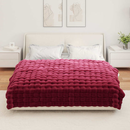 Coperta in Pelliccia di Coniglio Finta Rosso Bordeaux