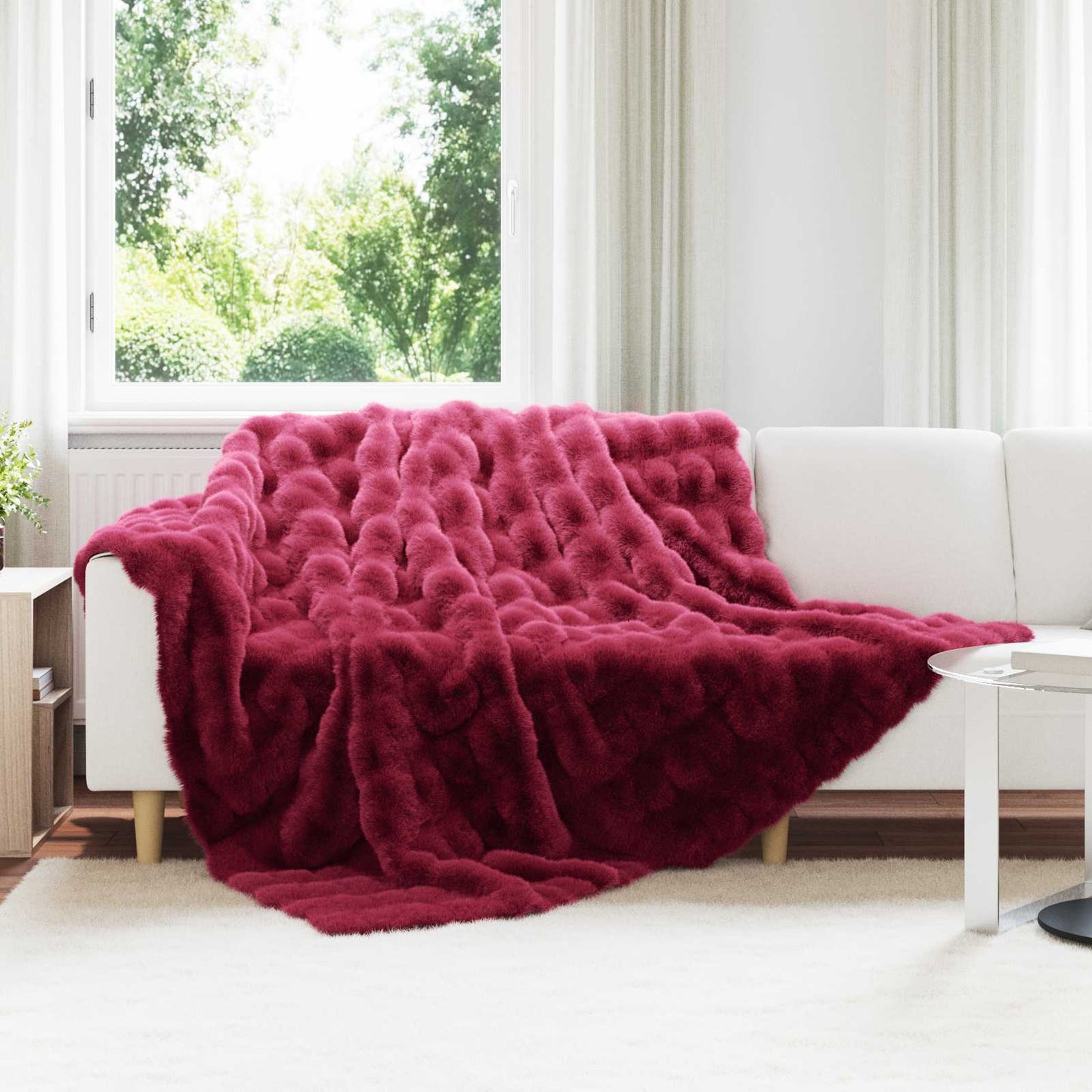 Coperta in Pelliccia di Coniglio Finta Rosso Bordeaux
