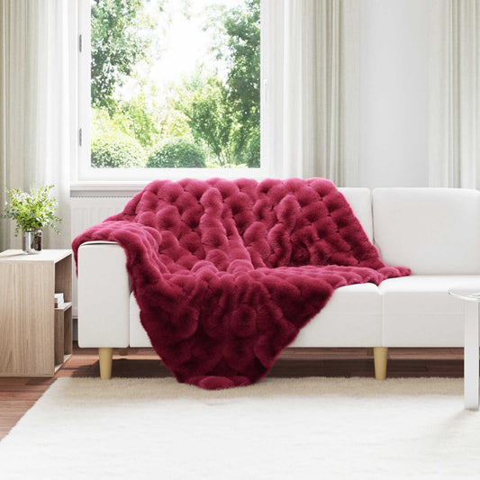 Coperta in Pelliccia di Coniglio Finta 4 pcs Rosso Bordeaux