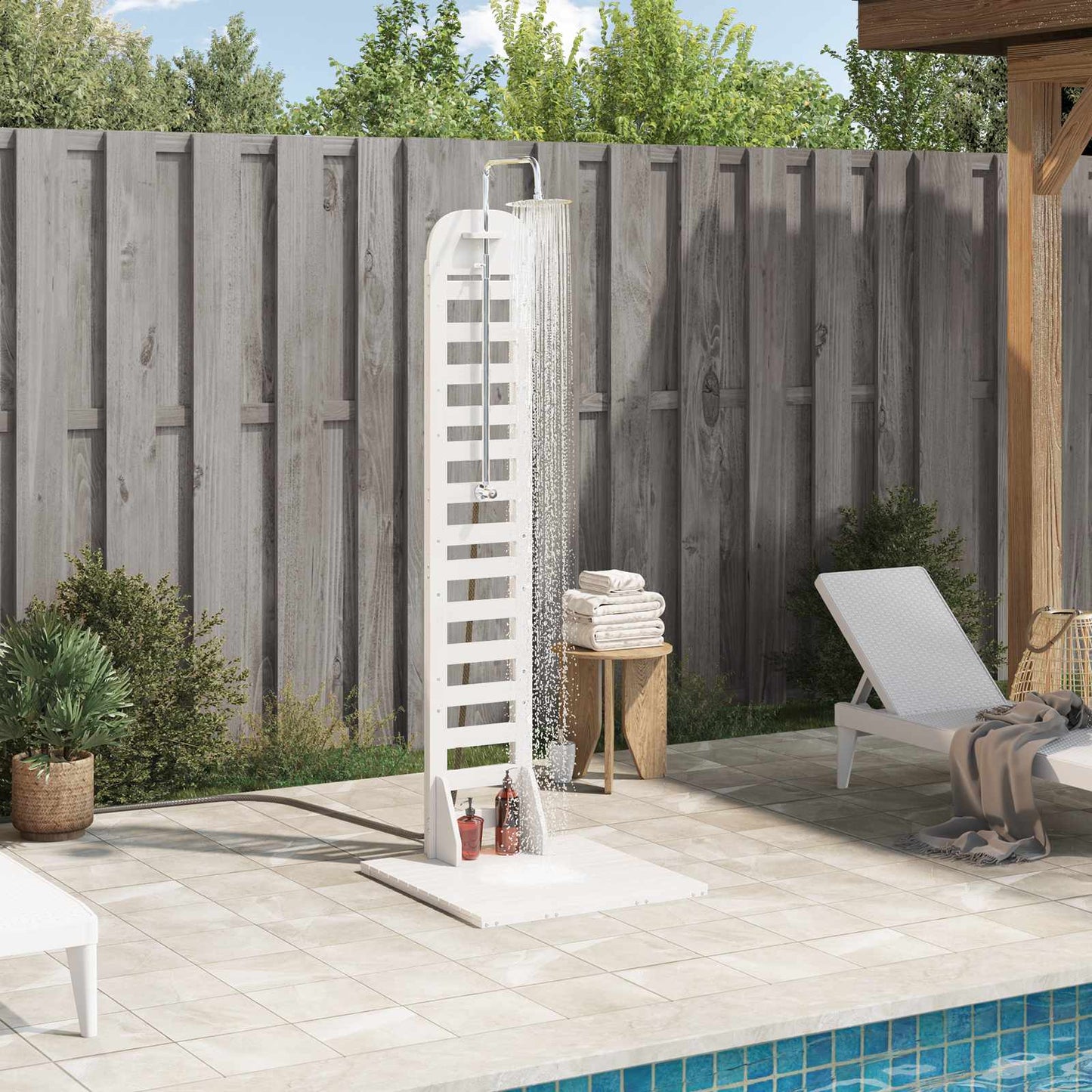 Doccia da esterno 223 cm Legno massello di pino e acciaio inox | homemem39