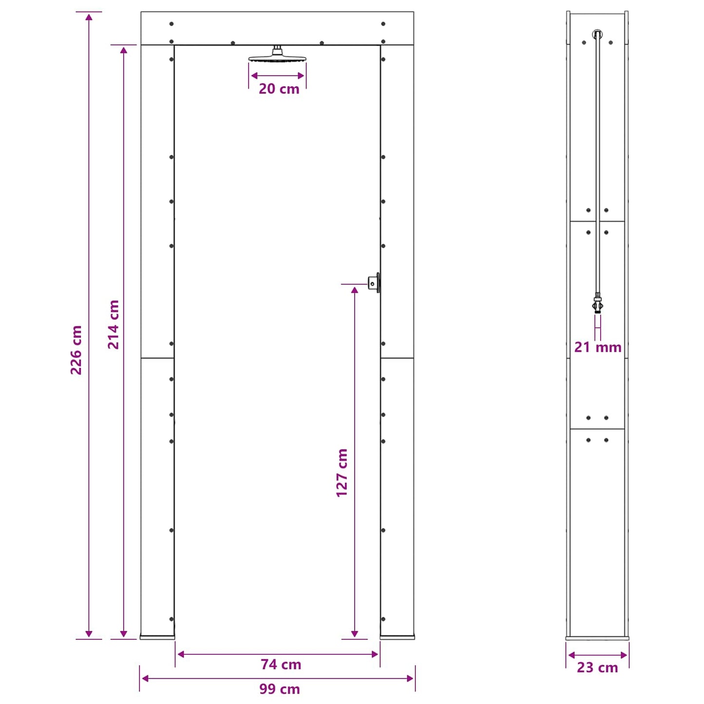 Doccia da esterno 226 cm Legno massello di pino e acciaio inox | homemem39