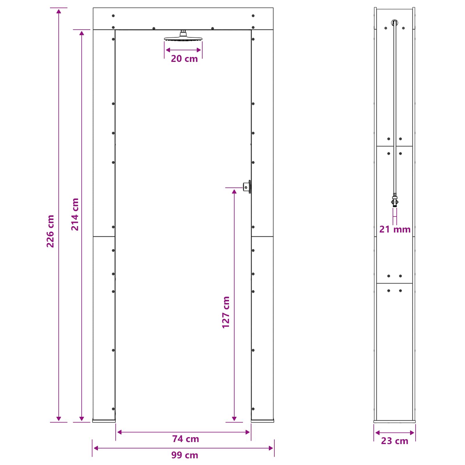Doccia da esterno 226 cm Legno massello di pino e acciaio inox | homemem39