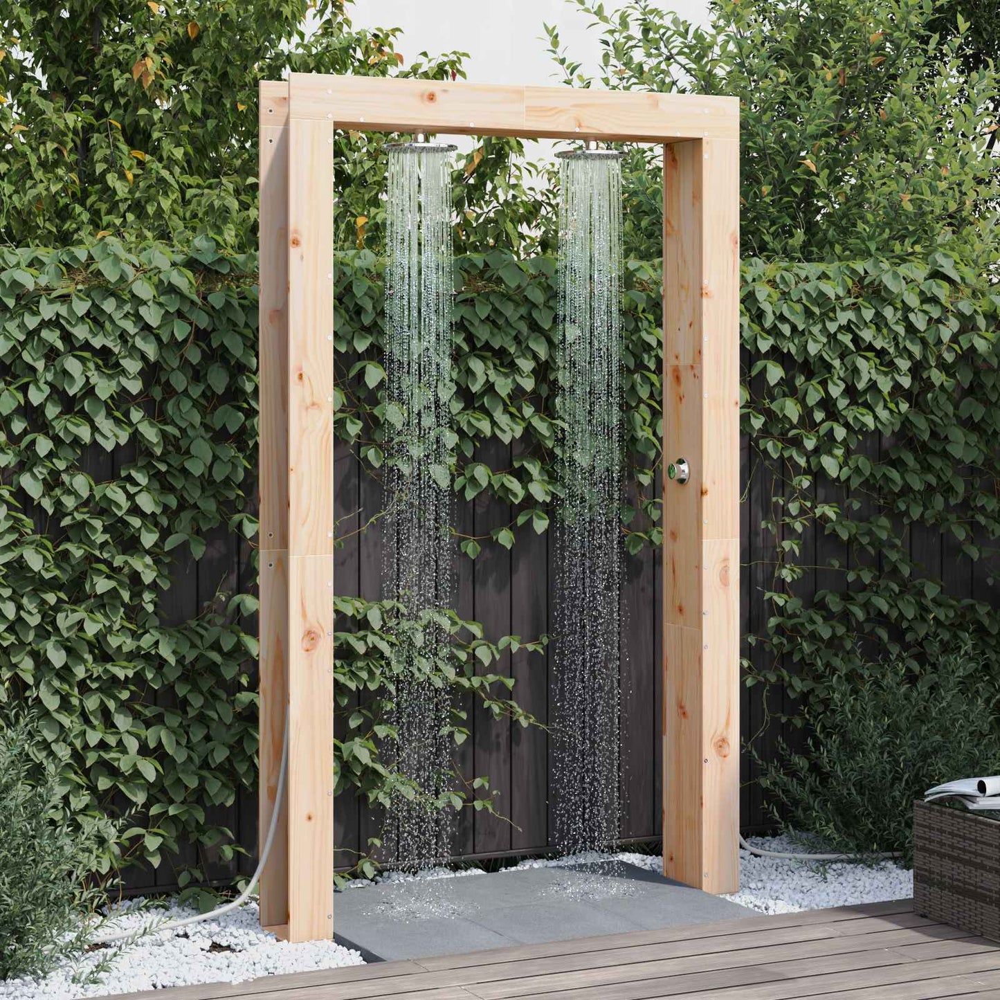 Doccia da esterno 226 cm Legno massello di pino e acciaio inox | homemem39