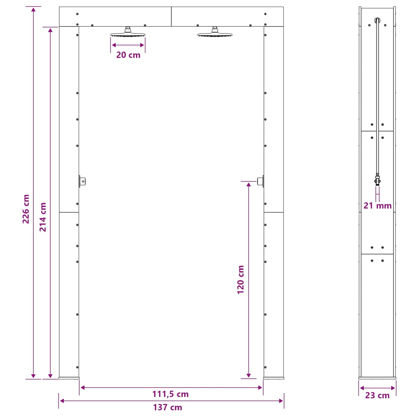 Doccia da esterno 226 cm Legno massello di pino e acciaio inox | homemem39