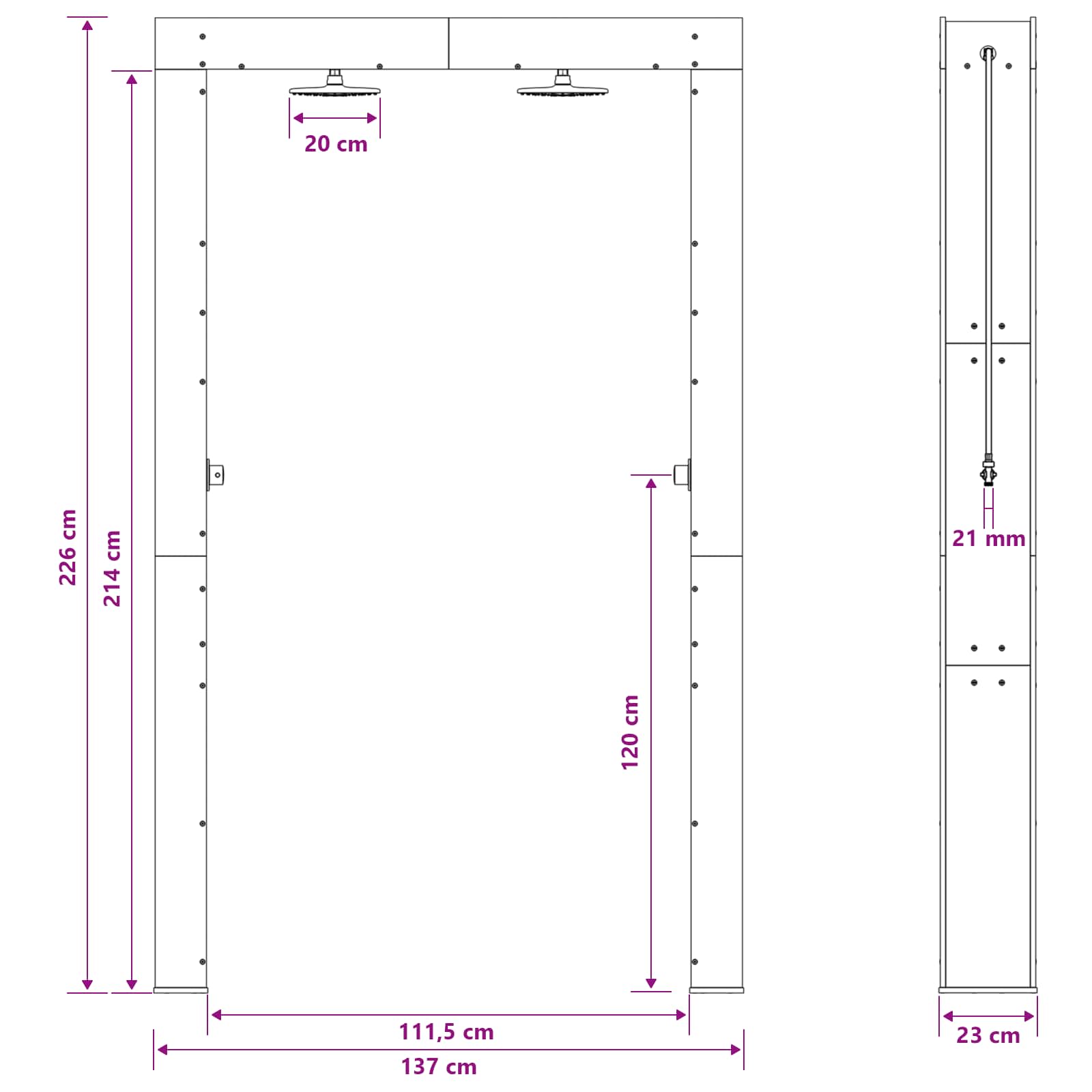 Doccia da esterno 226 cm Legno massello di pino e acciaio inox | homemem39