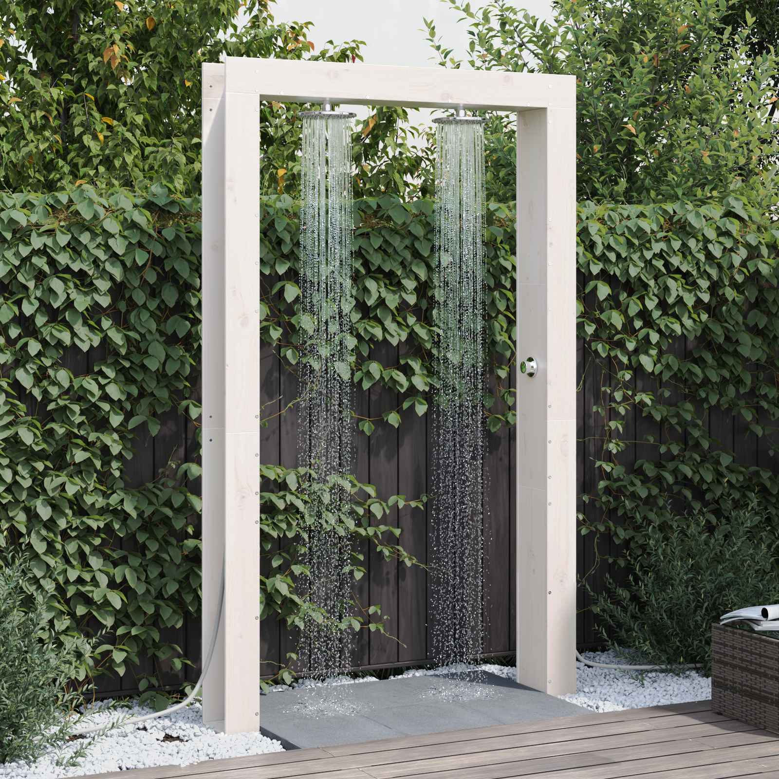 Doccia da esterno 226 cm Legno massello di pino e acciaio inox | homemem39