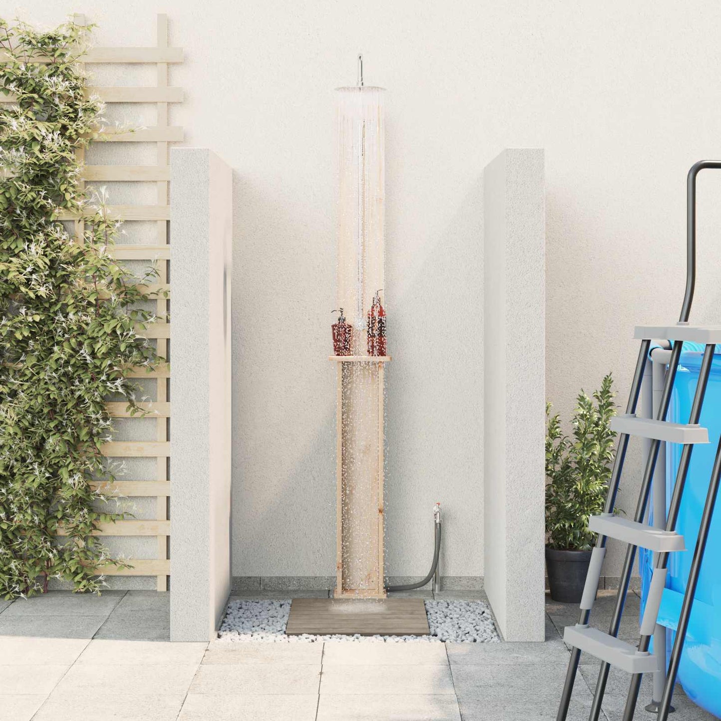 Doccia da esterno 246 cm Legno massello di pino e acciaio inox | homemem39