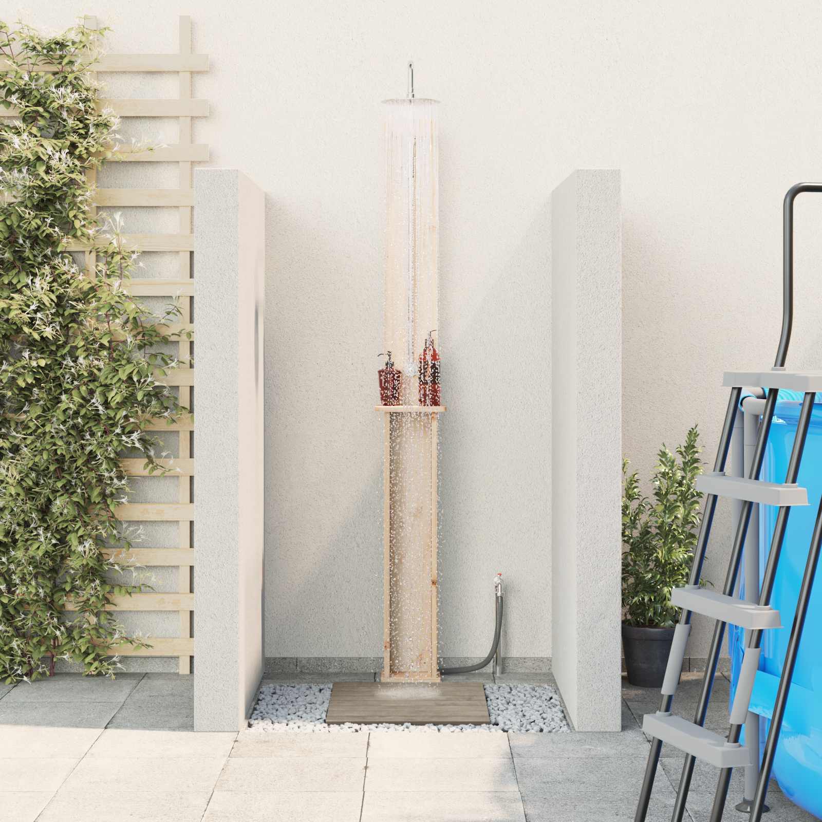 Doccia da esterno 246 cm Legno massello di pino e acciaio inox | homemem39