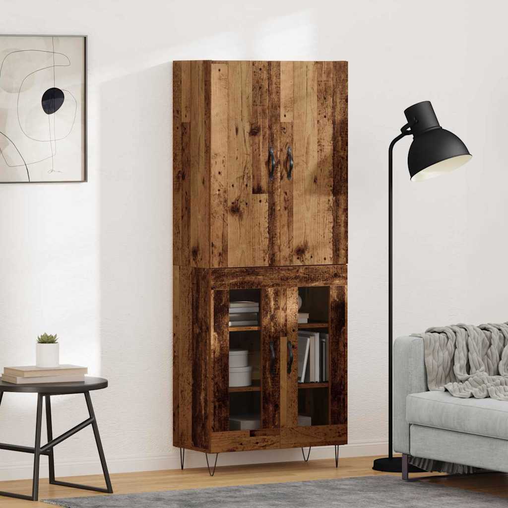 Credenza 2 pcs Legno vecchio Legno ingegnerizzato e vetro