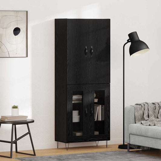 Credenza 2 pcs Rovere Nero Legno ingegnerizzato e vetro