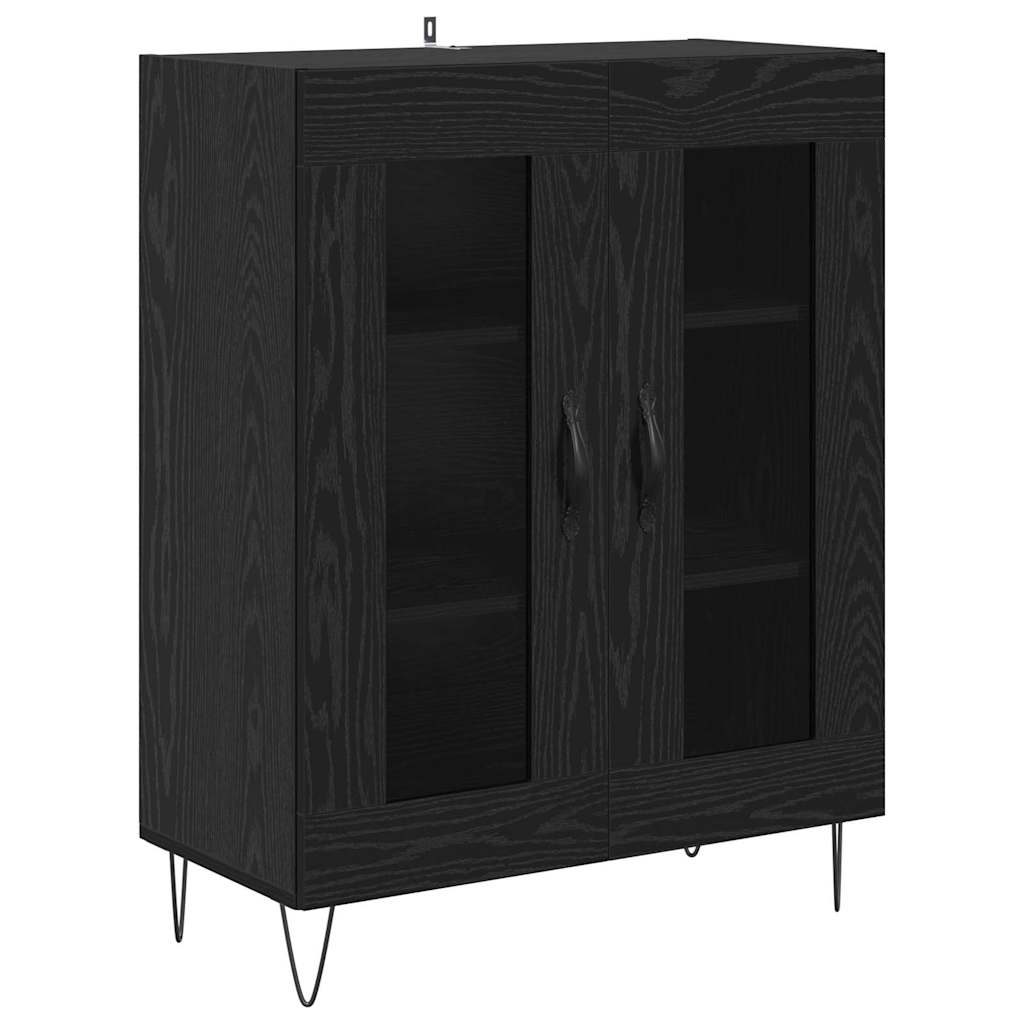 Credenza 2 pcs Rovere Nero Legno ingegnerizzato e vetro
