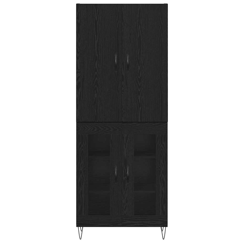 Credenza 2 pcs Rovere Nero Legno ingegnerizzato e vetro